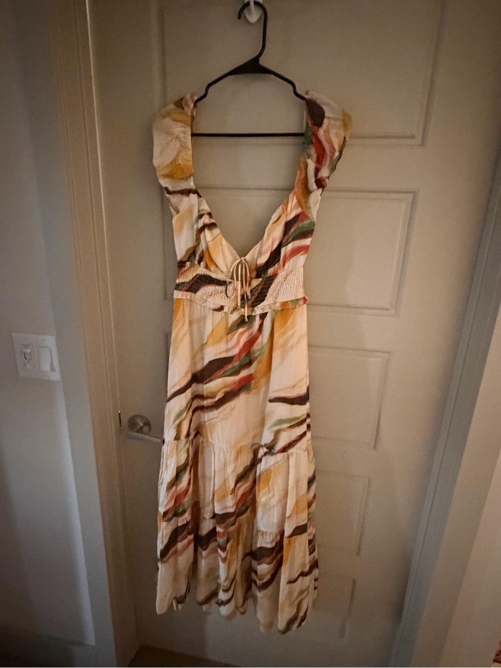 Sleeveless V-Neck Maxi Dress in Cream with Multi-Color Stripes